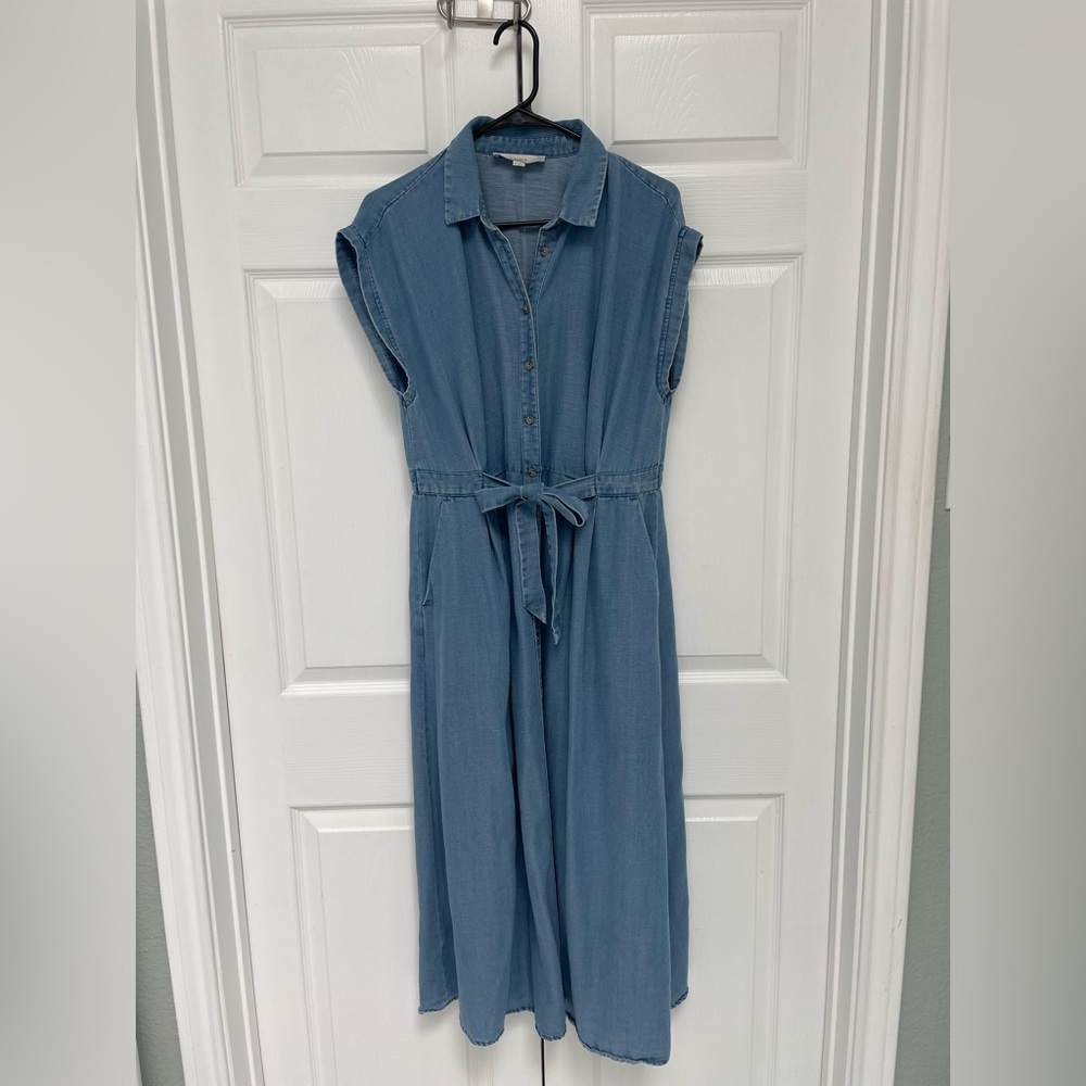 LOFT Denim Button Front Tie-Waisted Dress - Size 12